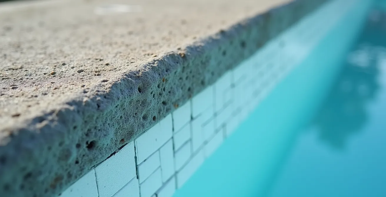 Gros plan hyperréaliste sur textures de béton, polystyrène et coque polyester montrant détails matériels